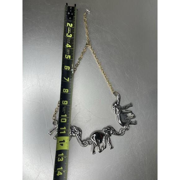 Vintage Elephant Statement Necklace Gold Silver Signed & Mini Elephant Charm - Picture 4 of 4